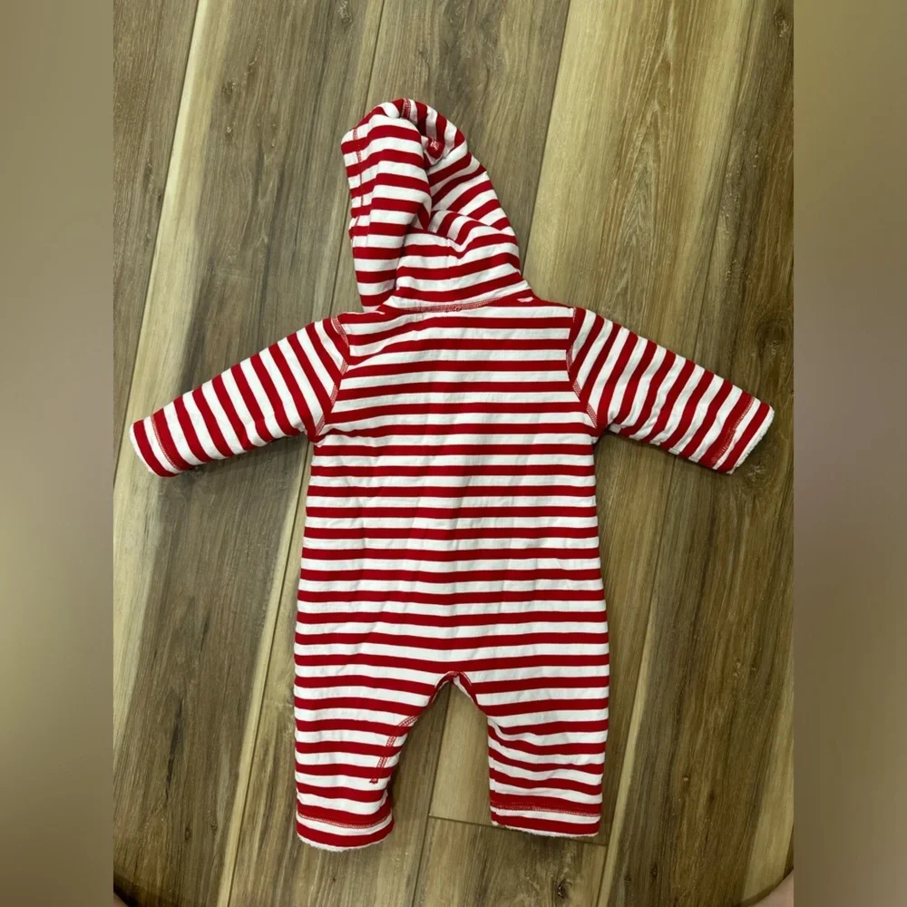 Hanna Andersson Two-In-One Reversible Sherpa Bunting Red + White Stripe EUC
